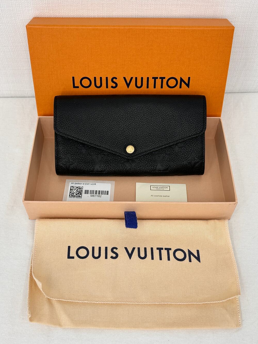 Louis Vuitton Sarah Wallet Monogram Empreinte Noir Black M61182 w/Box